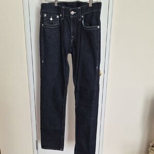 Mens True Religion Skinny With Flaps Jeans Dark Blue Size 33